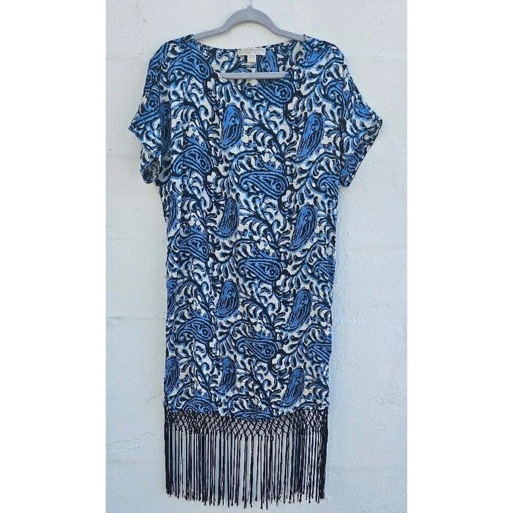 Michael Kors Dress Womens Size XL Blue‎ Black Kathumar Paisley Fringe Batik